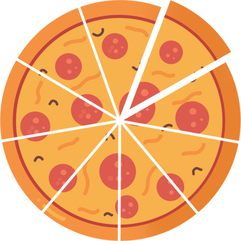 Pizza in nine even slices